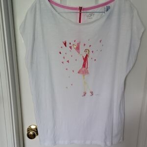 Ann Taylor LOFT White Fashion Tee with Pink Accents